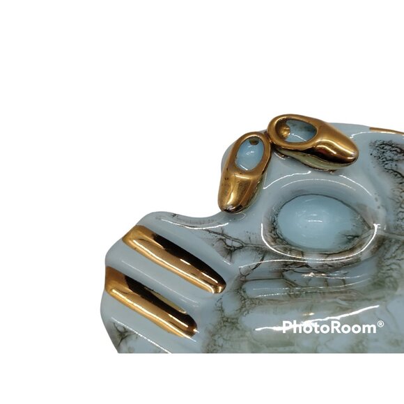 Handpainted Vintage Delft Holland Light Blue, Gold Marbled Ashtray MCM Mod Retro - Picture 5 of 7